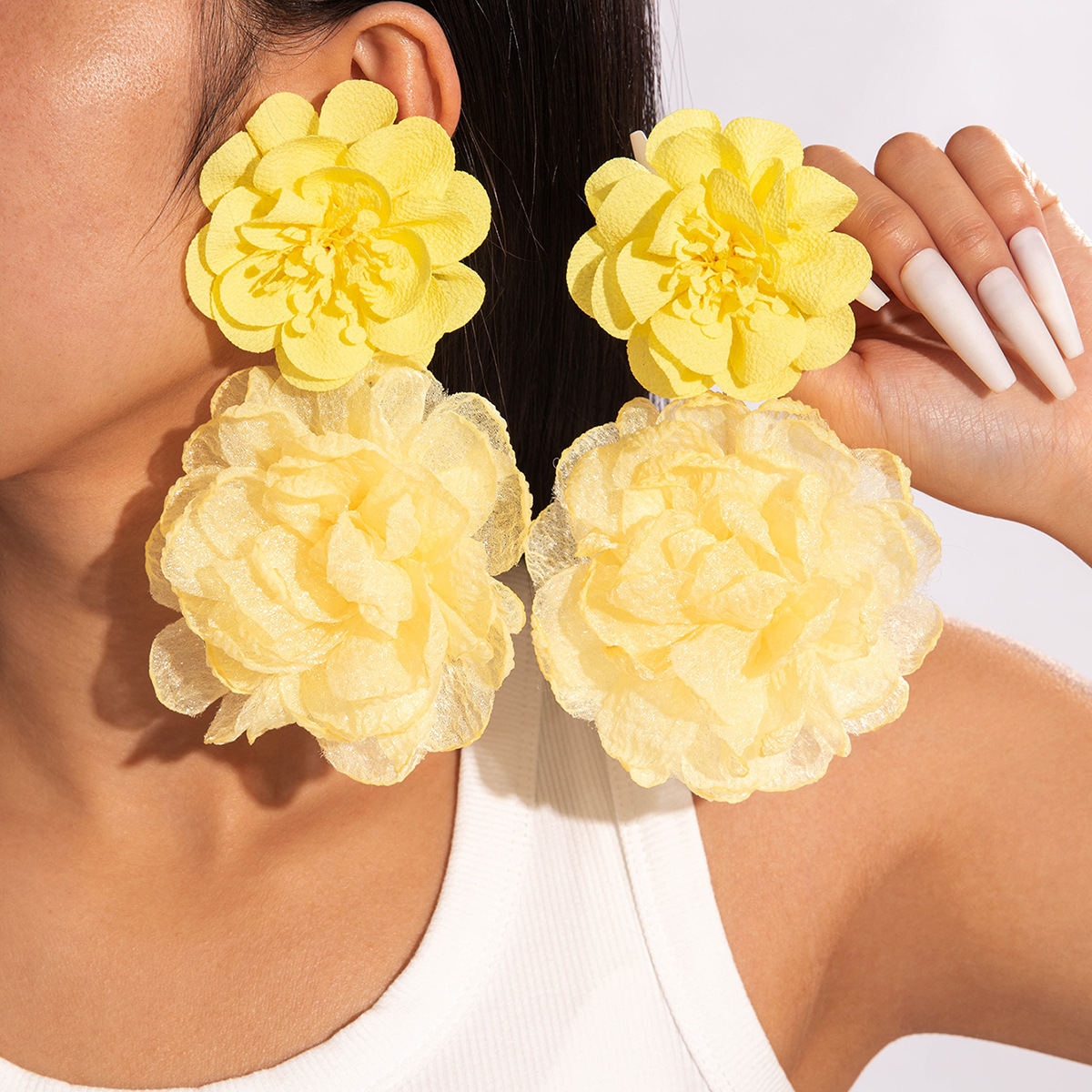 Yellow Floral Statement Earrings yellow floral statement drop earrings bohemian style