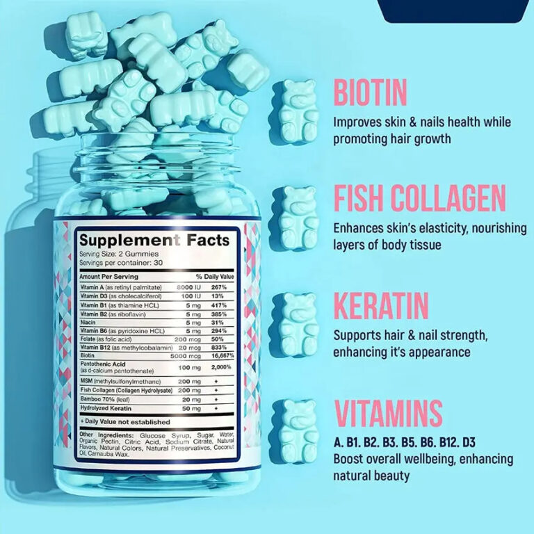 Biotin collagen keratin gummies for hair growth skin and nails supplement with vitamins