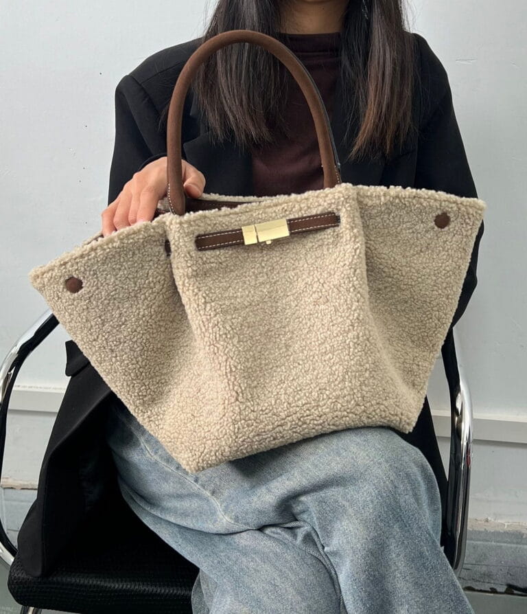 Plush faux fur tote bag for women styled as a luxury everyday handbag